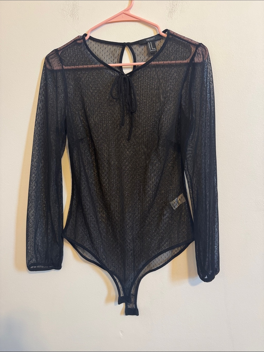 Forever 21 Black Sheer Lace Mesh Bodysuit